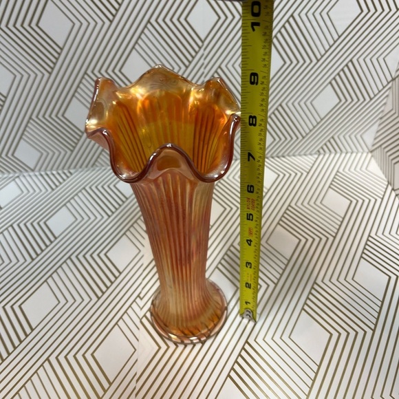 Vintage Fenton Marigold Carnival Glass Ribbed Swung Vase 9” - Picture 11 of 12